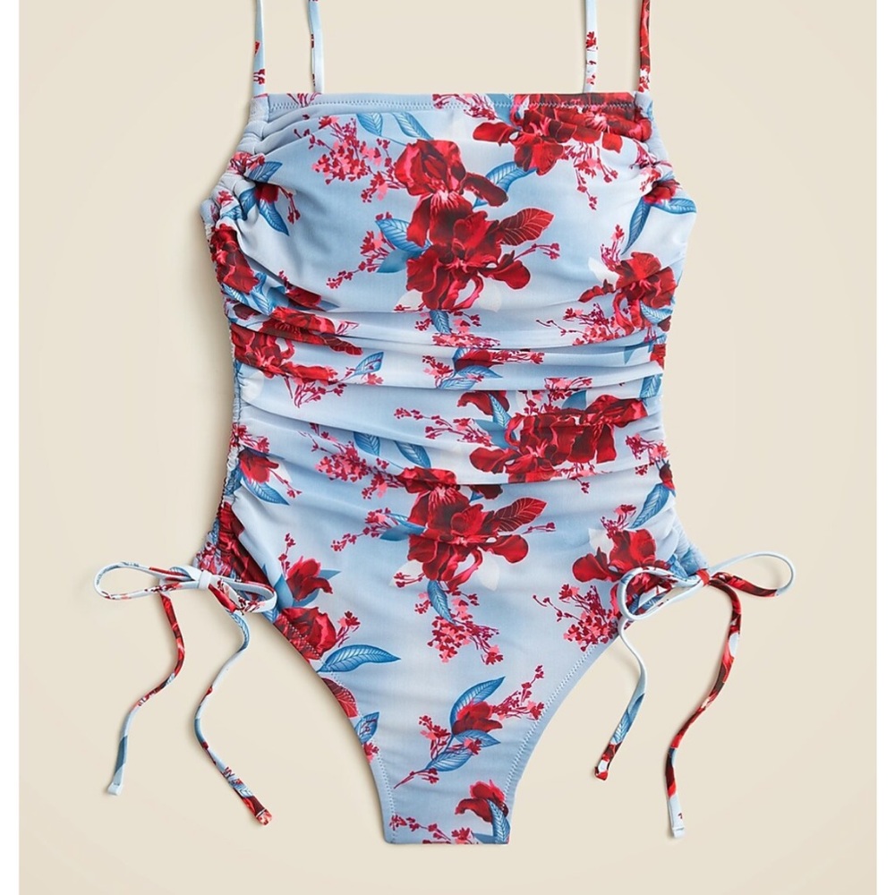 J. Crew Red and Blue Floral One Piece Swimsuit